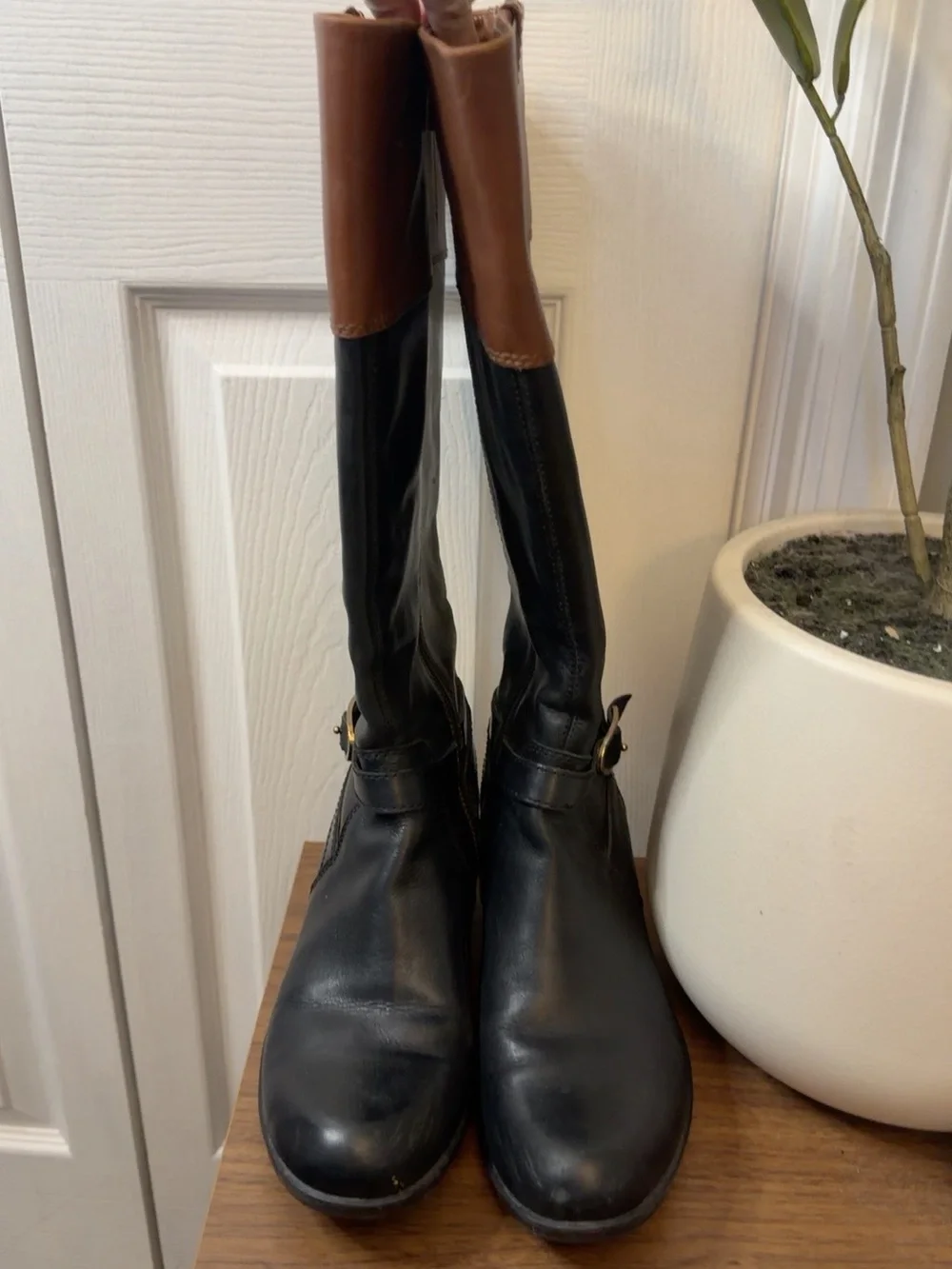 Bandolino BDBAYA Black Brown Leather Riding Boots Women’s 9M